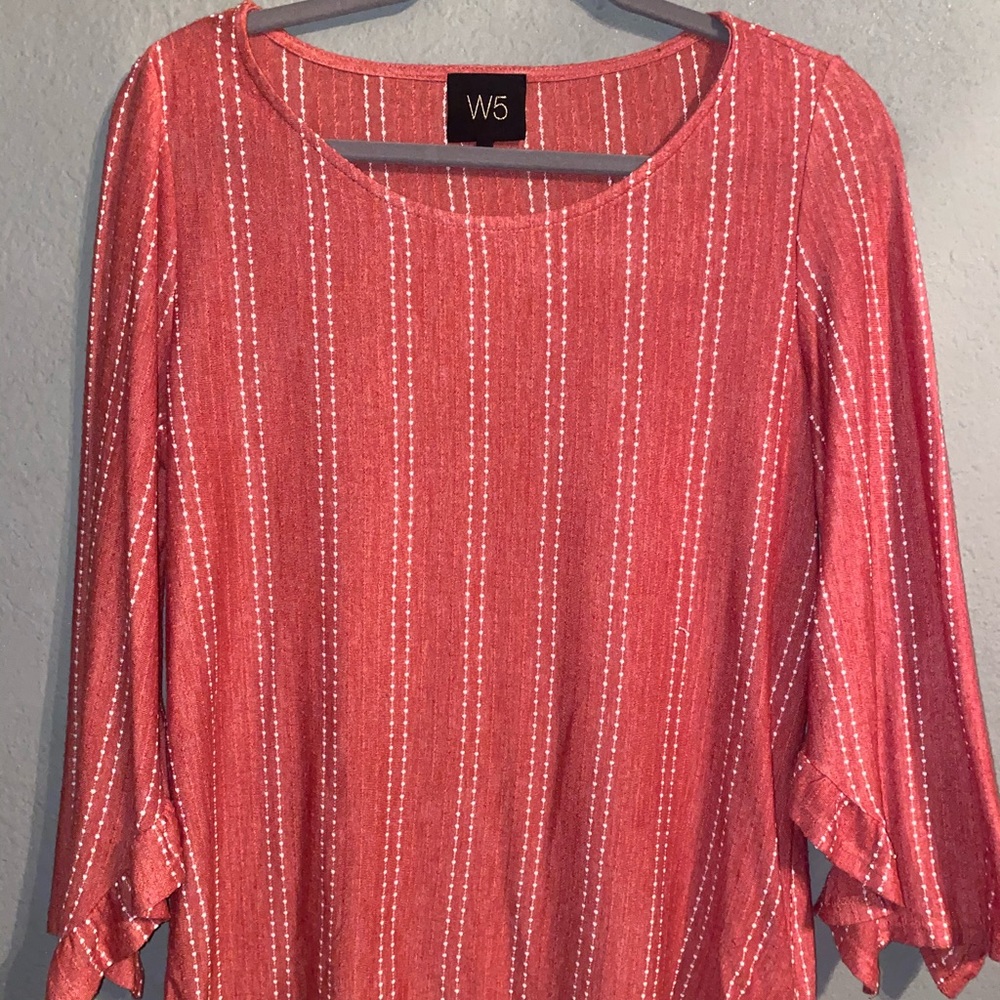 Pink Blouse with White Dotted Stripes